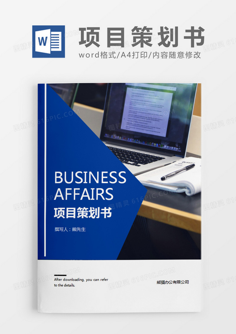 蓝色简约风项目策划书样本word模板