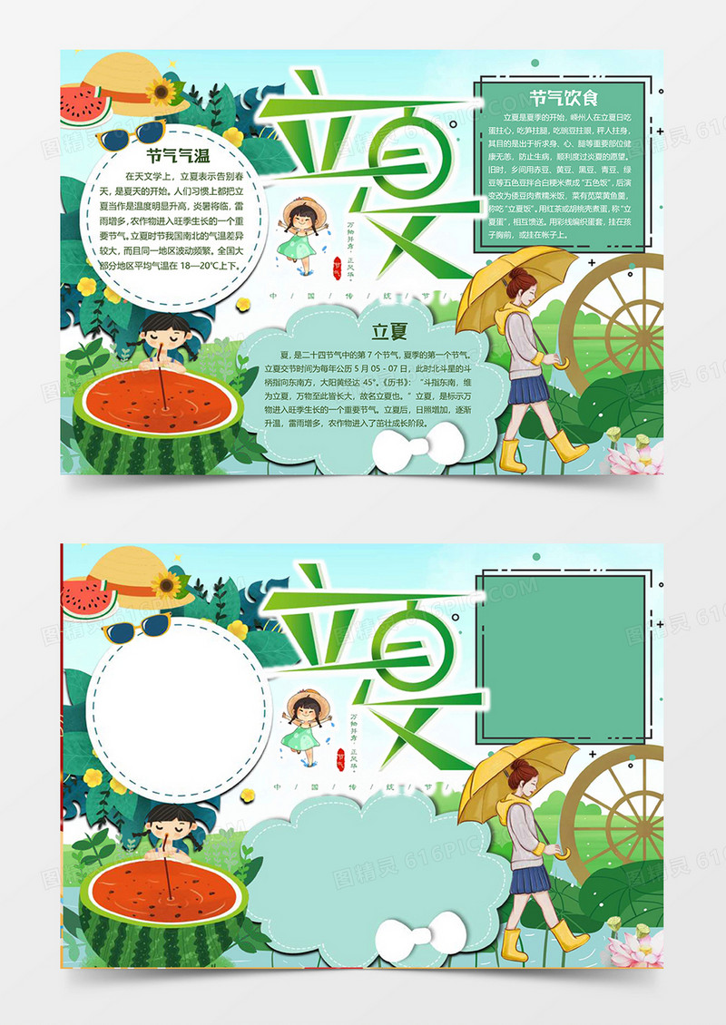 清爽版立夏小报word模板