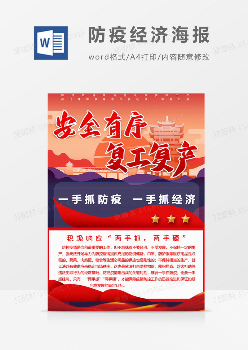 复工复产防疫经济海报word模板