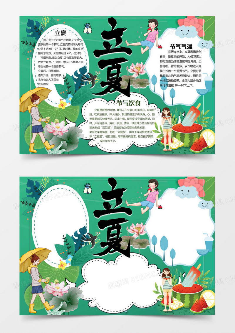 绿色西瓜版立夏小报word模板
