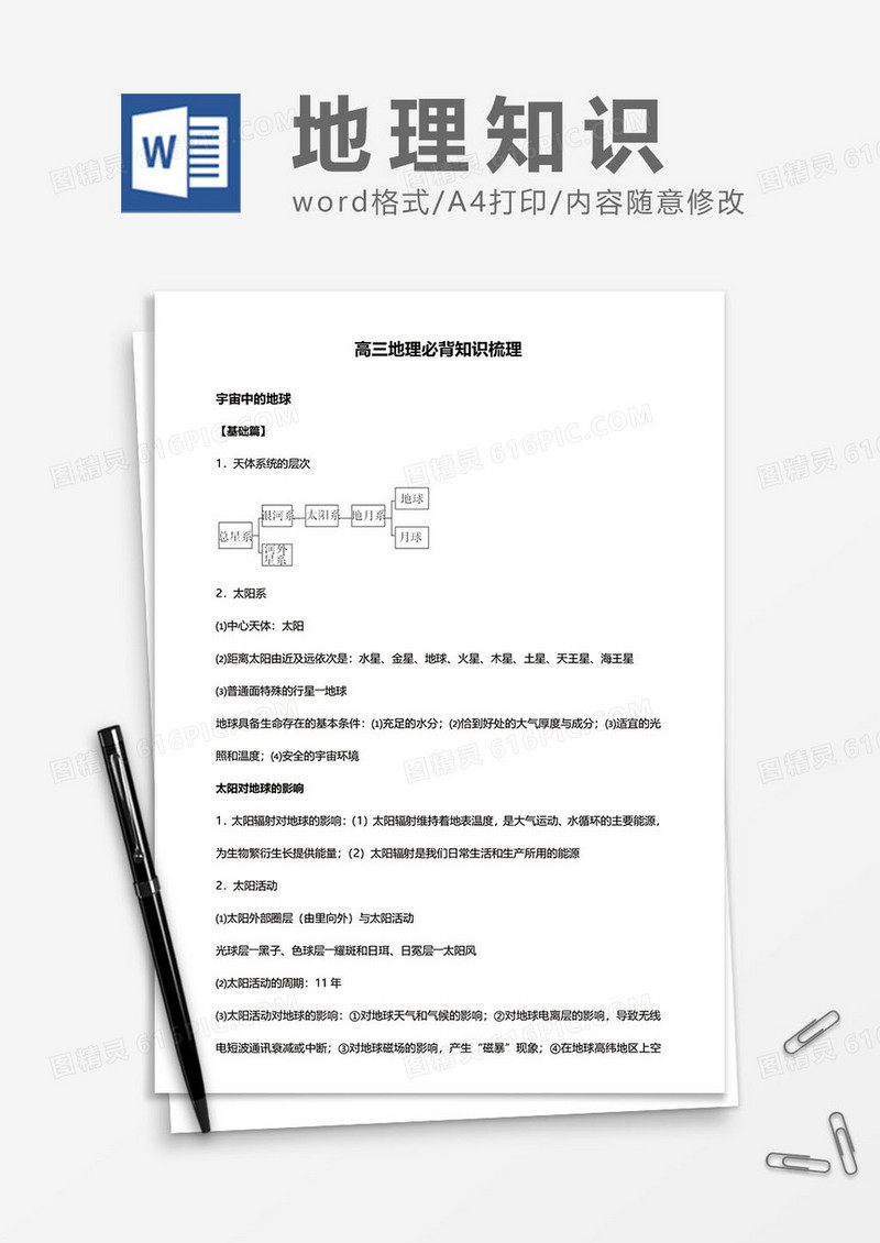 高三地理必背知识梳理word模板