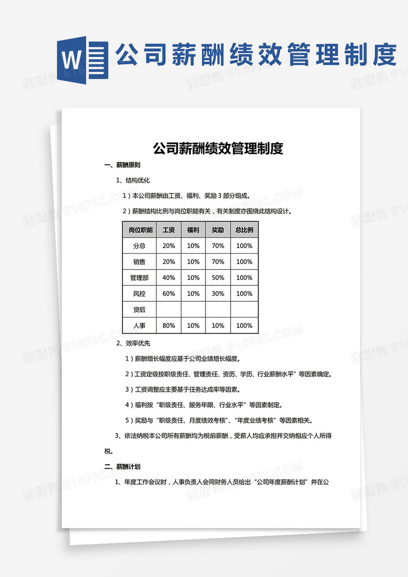 公司薪酬绩效管理制度Word模板