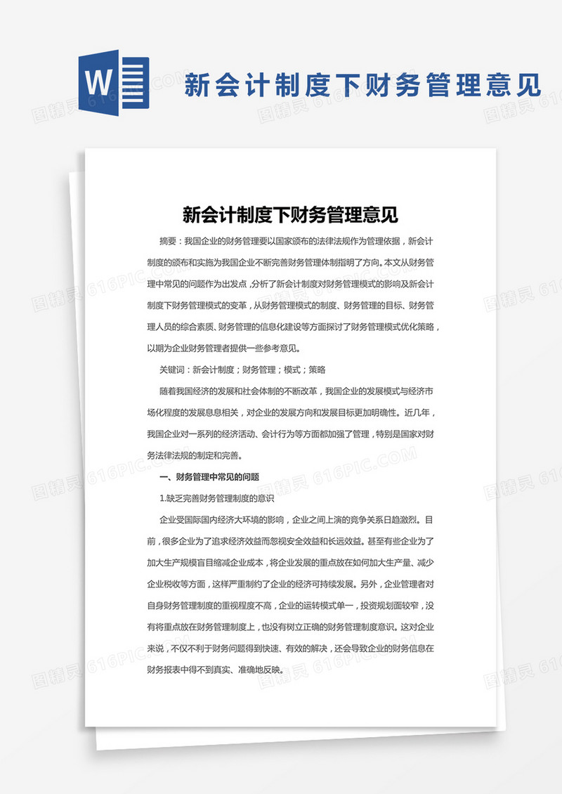 新会计制度下财务管理意见word模板