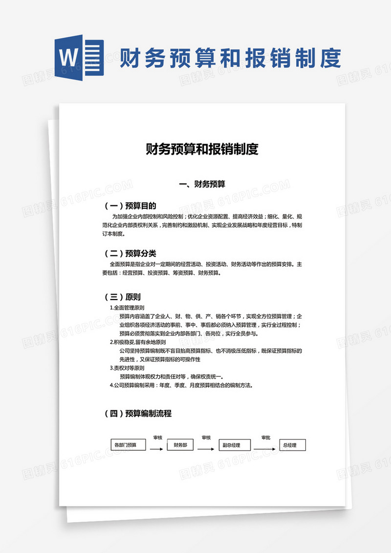 简约财务预算和报销制度Word模版