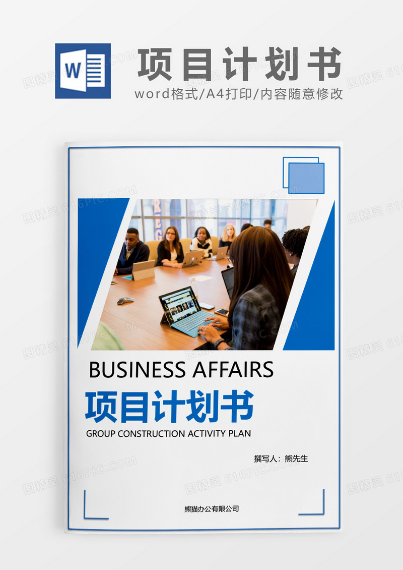 蓝色简约商务公司项目计划书word模板