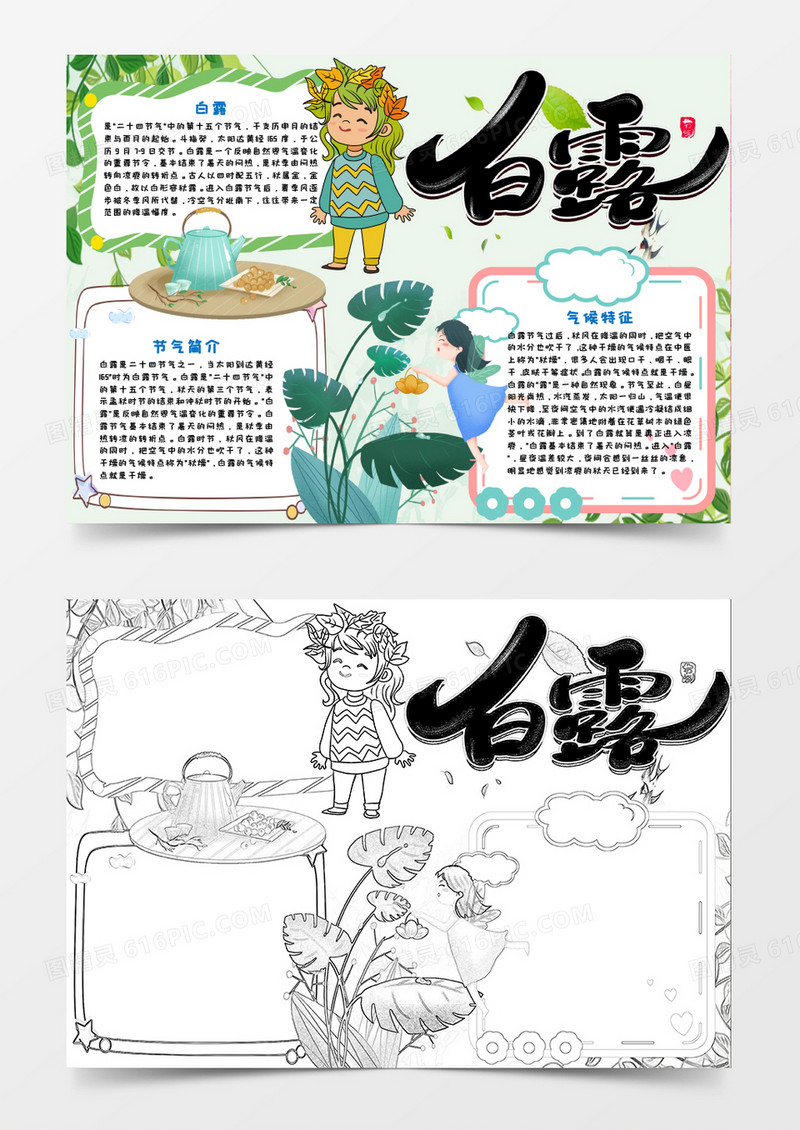 简约白露手抄报word模板