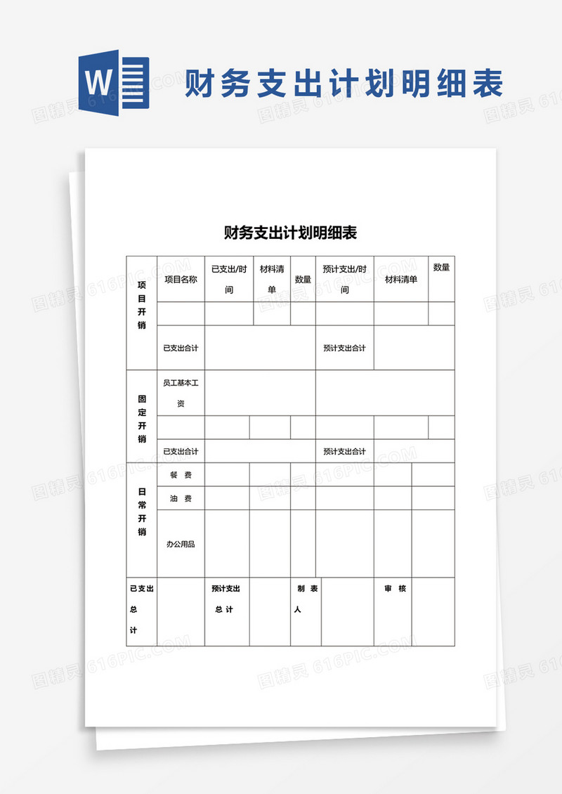 财务支出计划明细表word模板