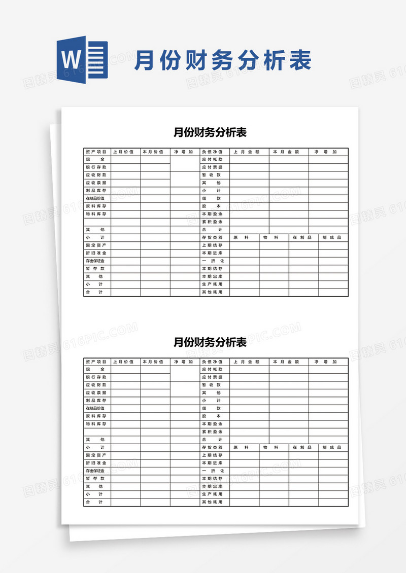月份财务分析表2word模板