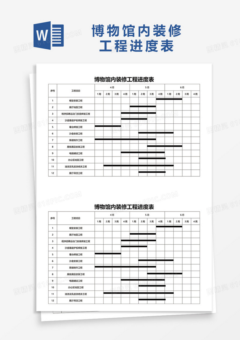博物馆内装修工程进度表word模板