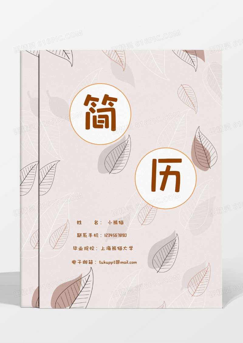 可爱唯美叶子音乐老师成套简历word模板