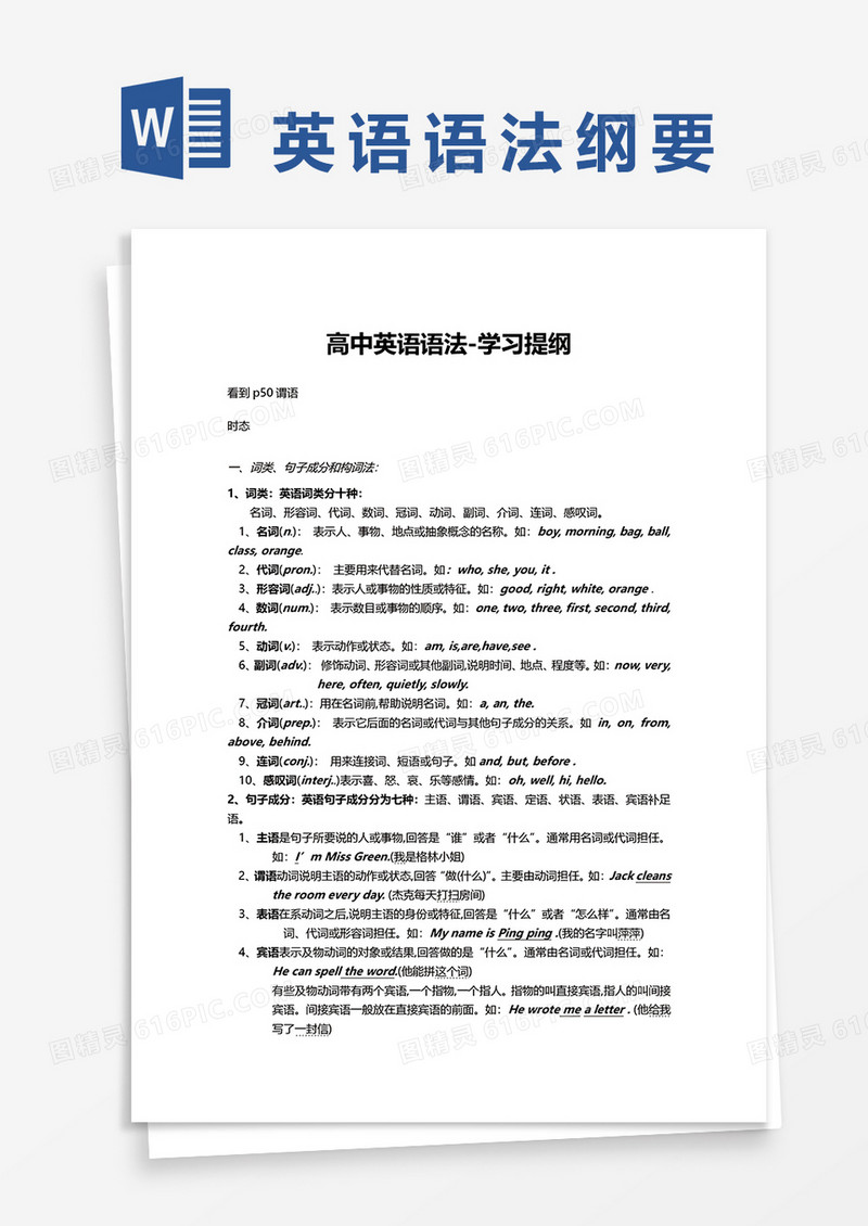 高中英语语法学习提纲word模板