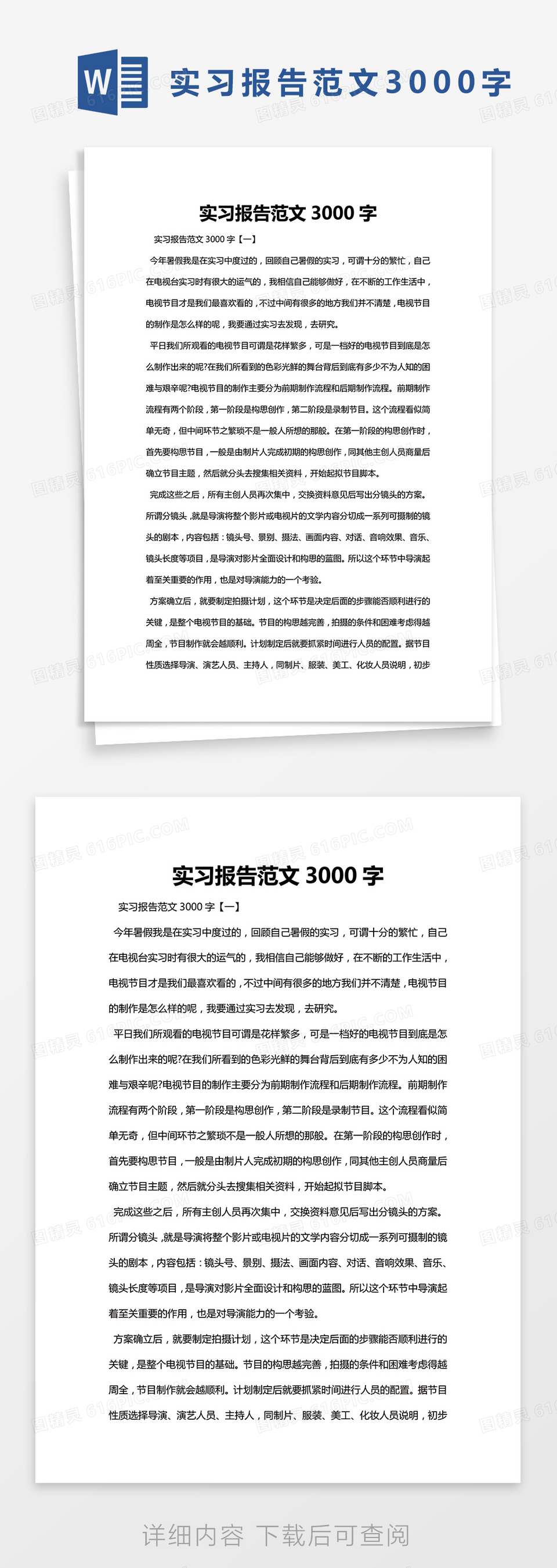 简约实习报告范文3000字Word模版