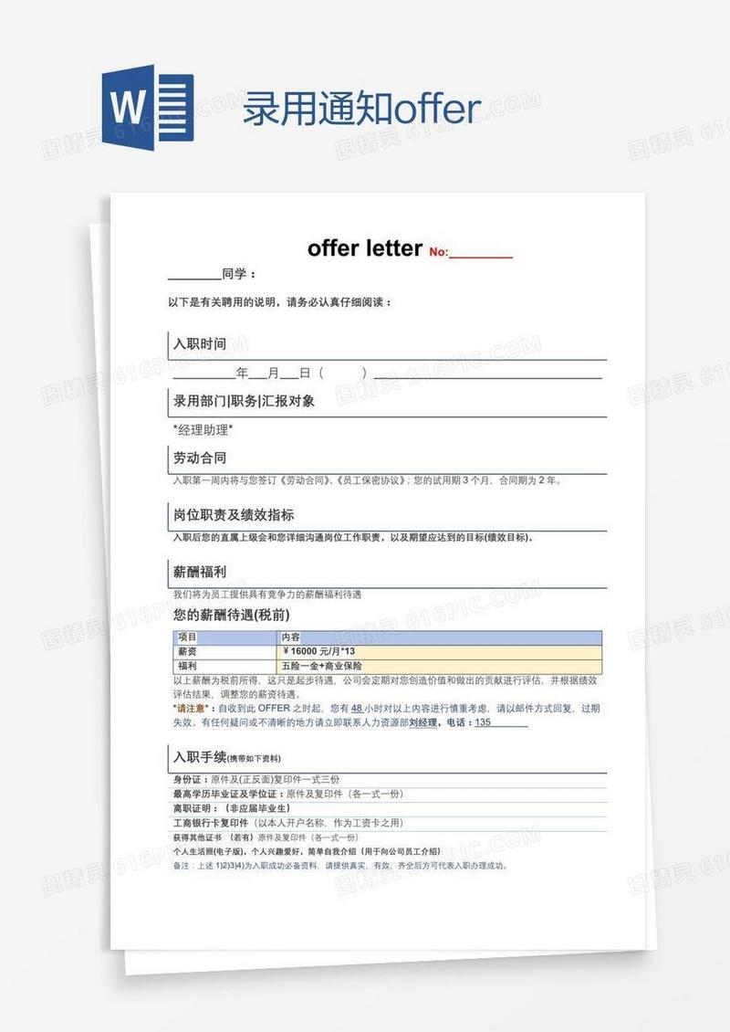录用通知offer