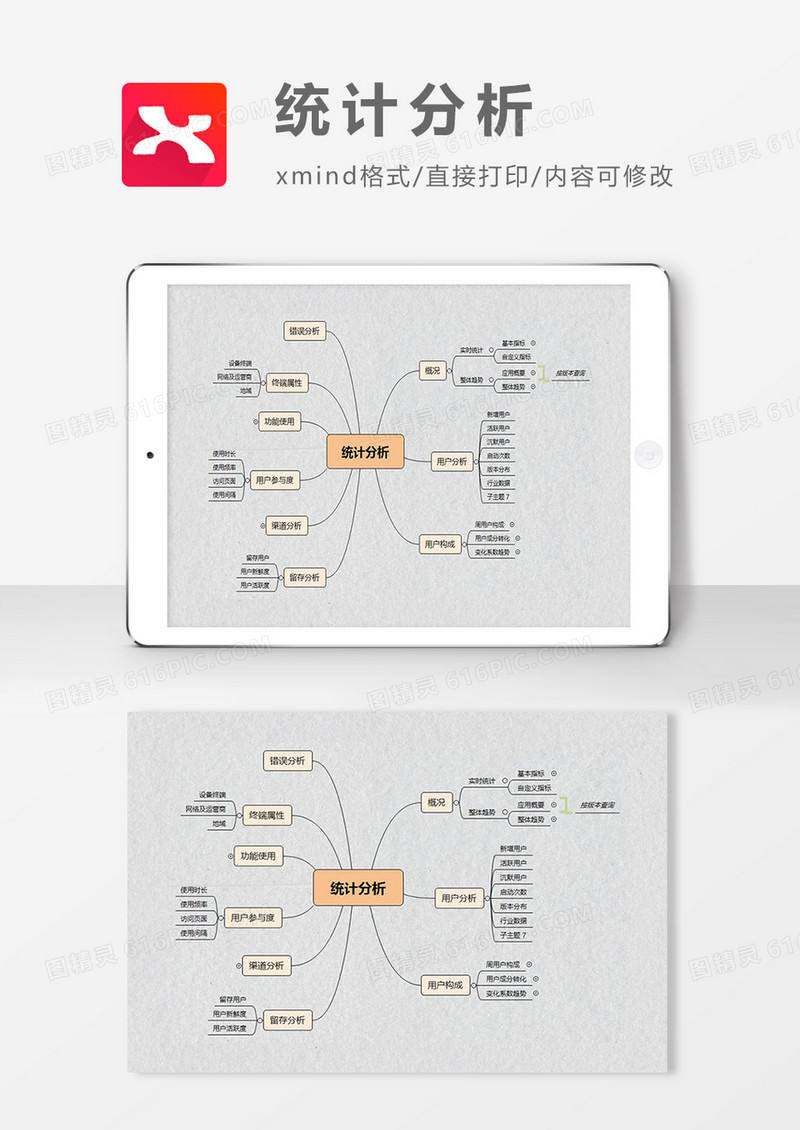 思维导图简洁统计分析XMind模板