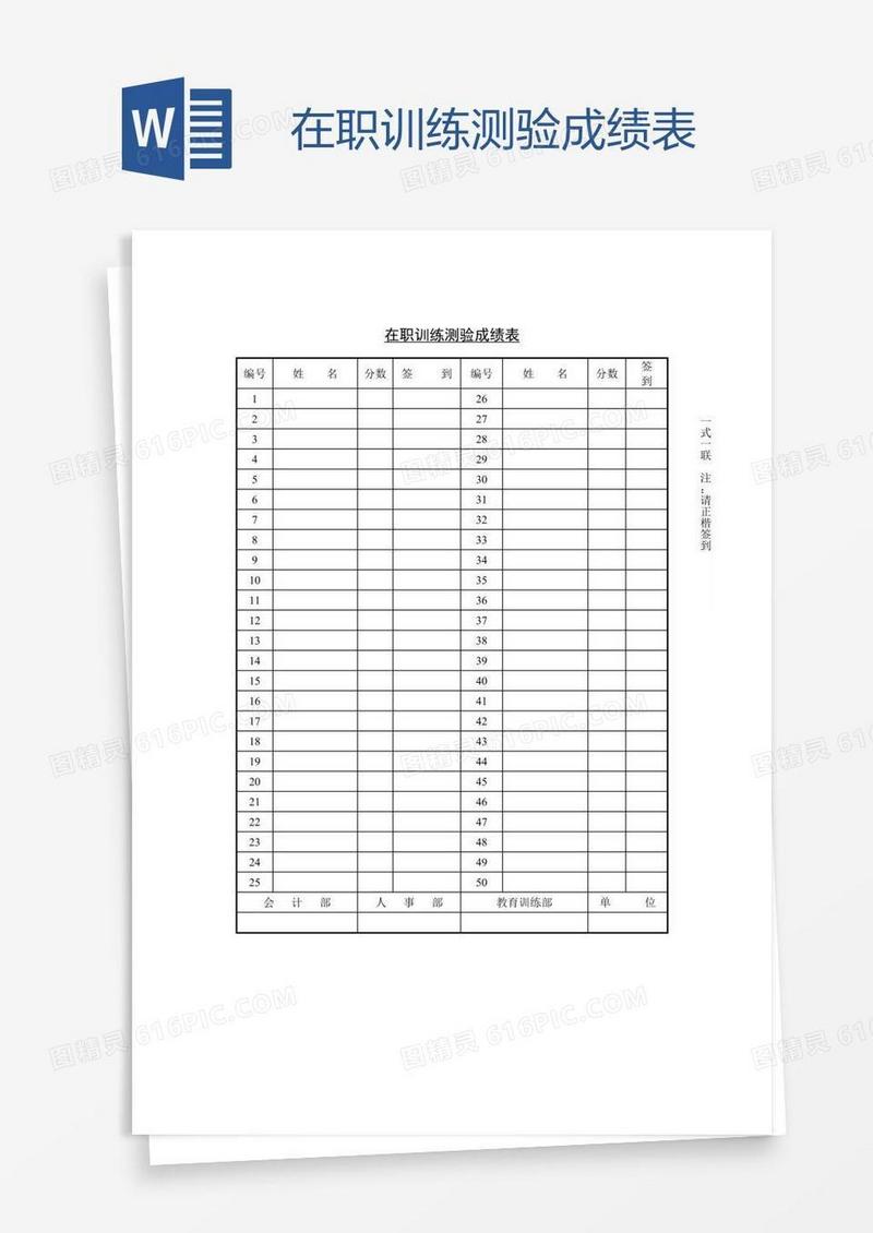 在职训练测验成绩表