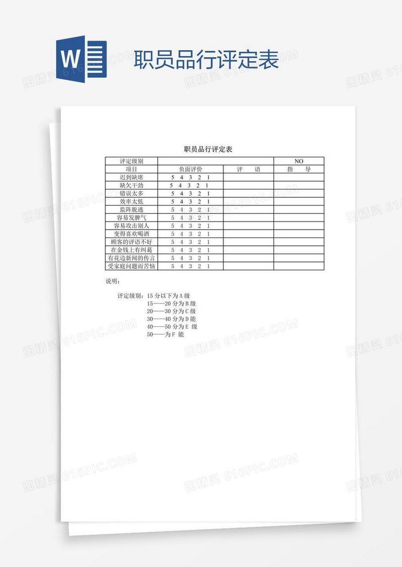 职员品行评定表