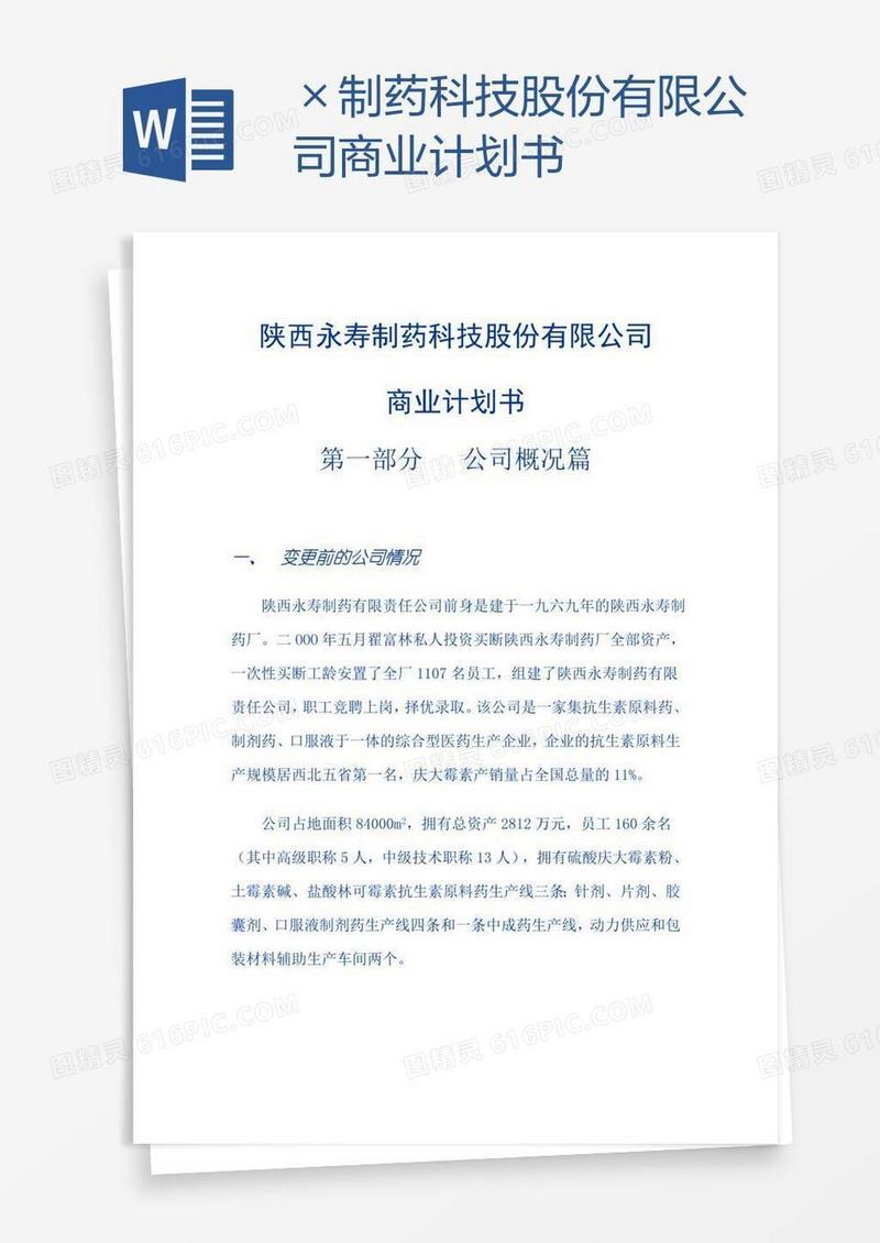 ×制药科技股份有限公司商业计划书
