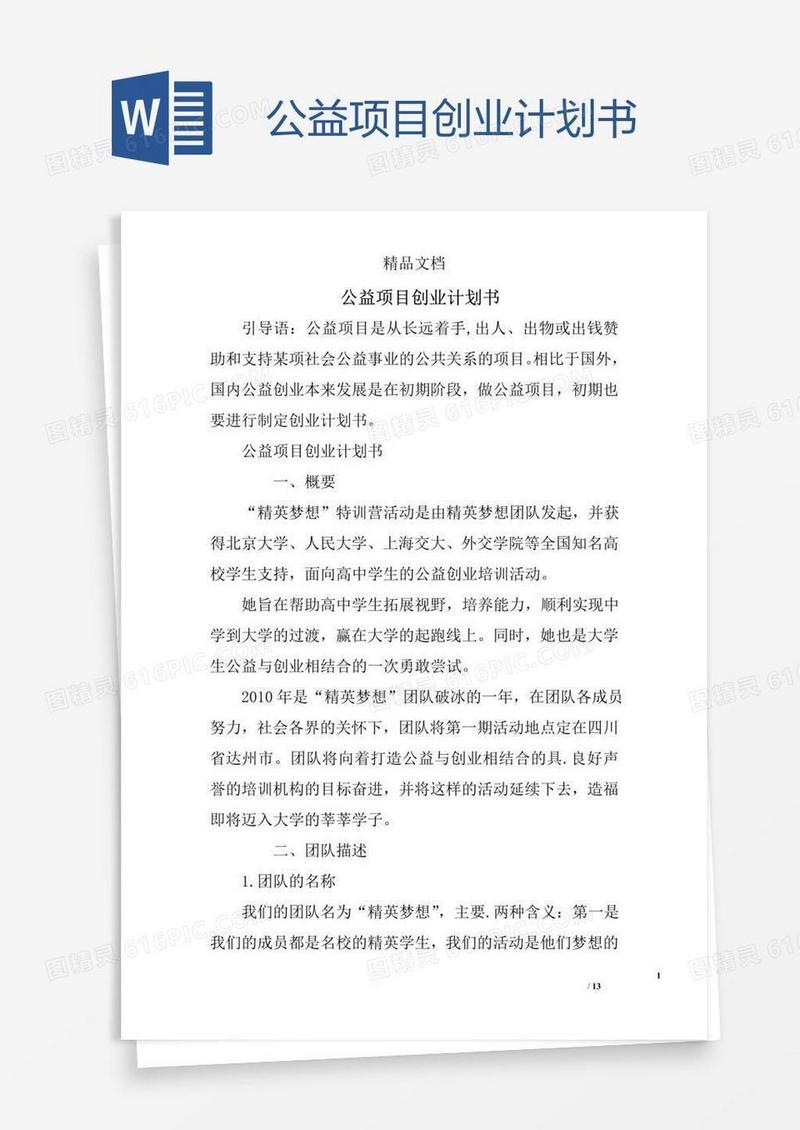 公益项目创业计划书