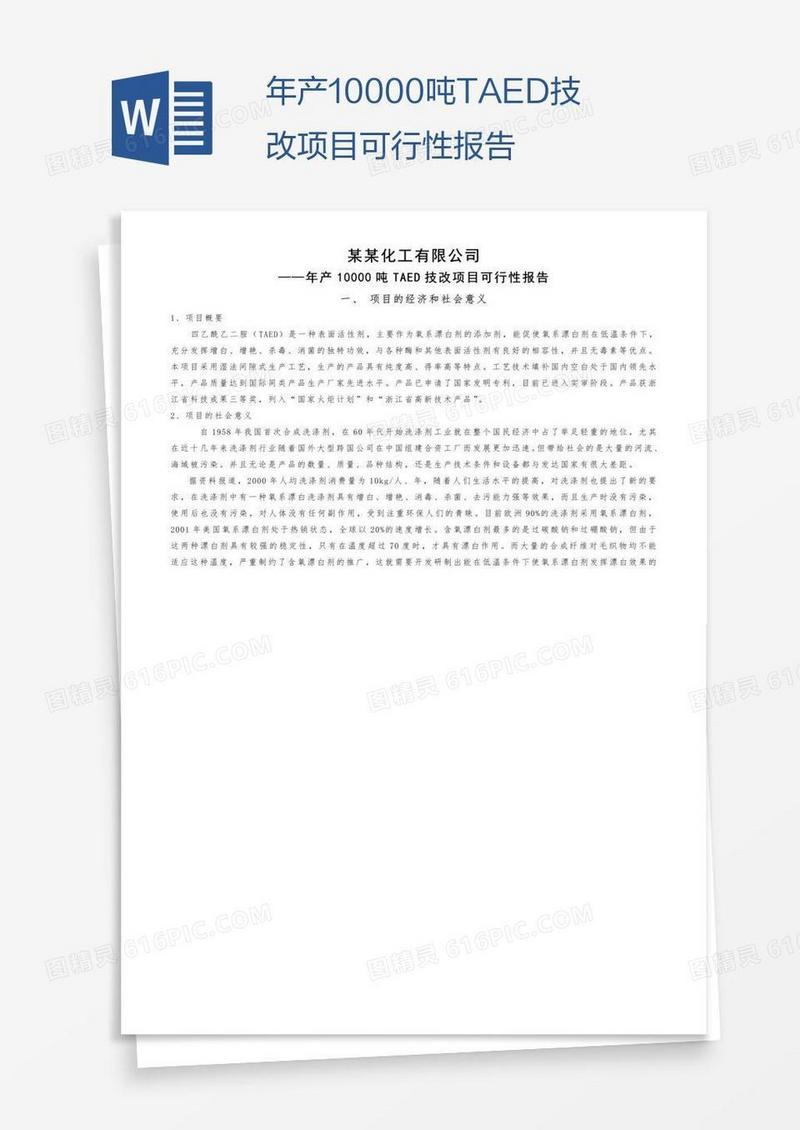 年产10000吨TAED技改项目可行性报告