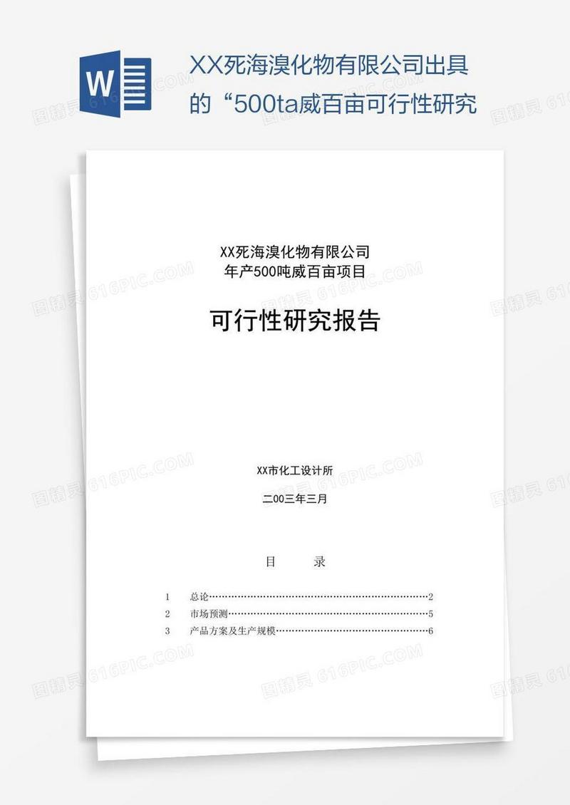 XX死海溴化物有限公司出具的“500ta威百亩可行性研究