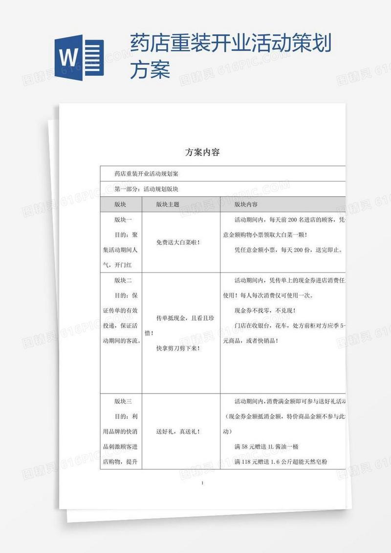 药店重装开业活动策划方案