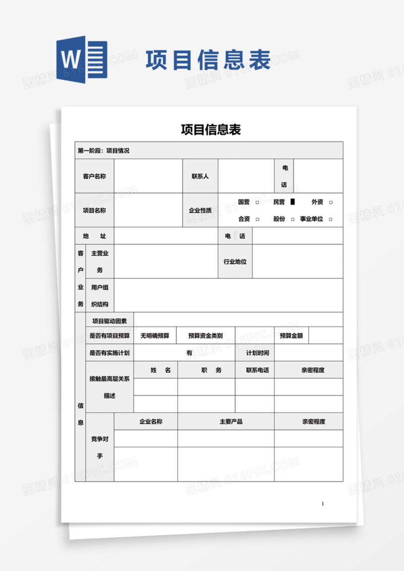 项目信息表Word模板