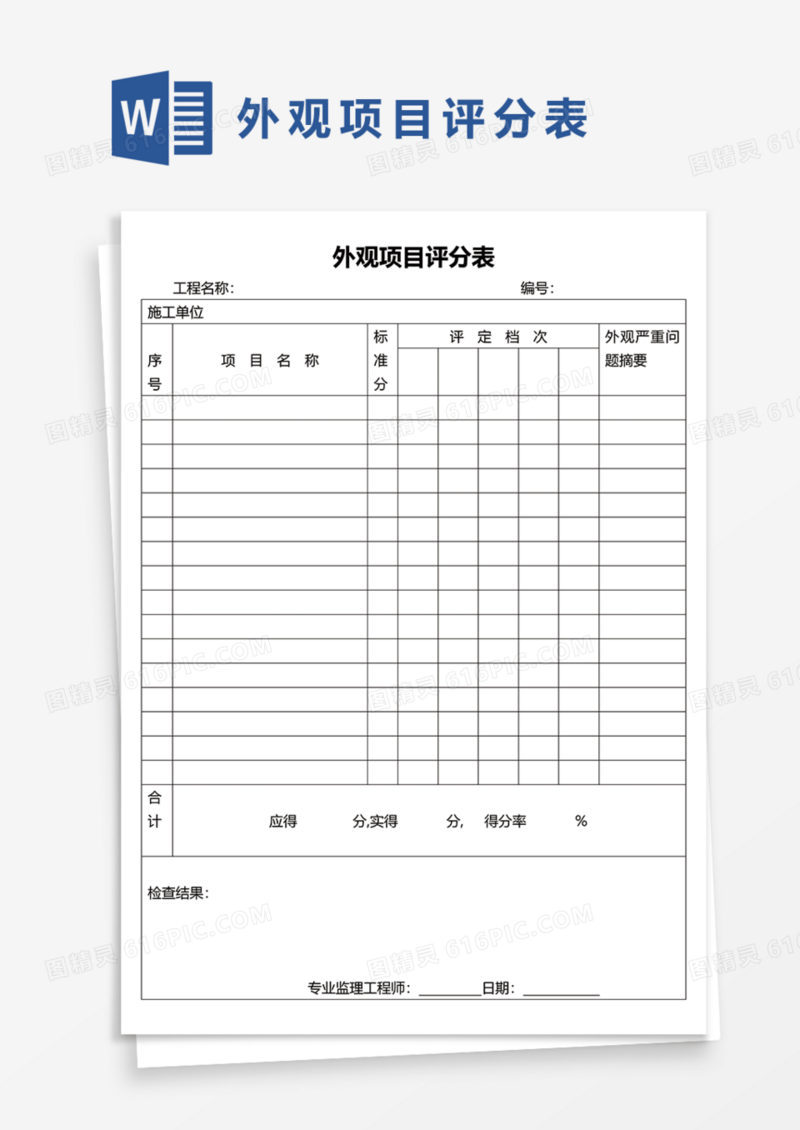 外观项目评分表Word模板