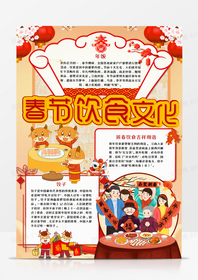 卡通春节饮食文化手抄报模板   