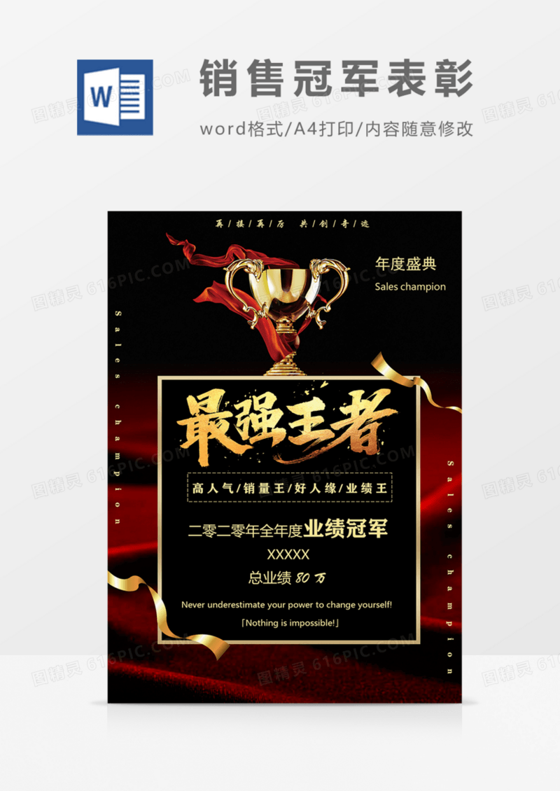 企业表彰大会英雄榜销售冠军海报