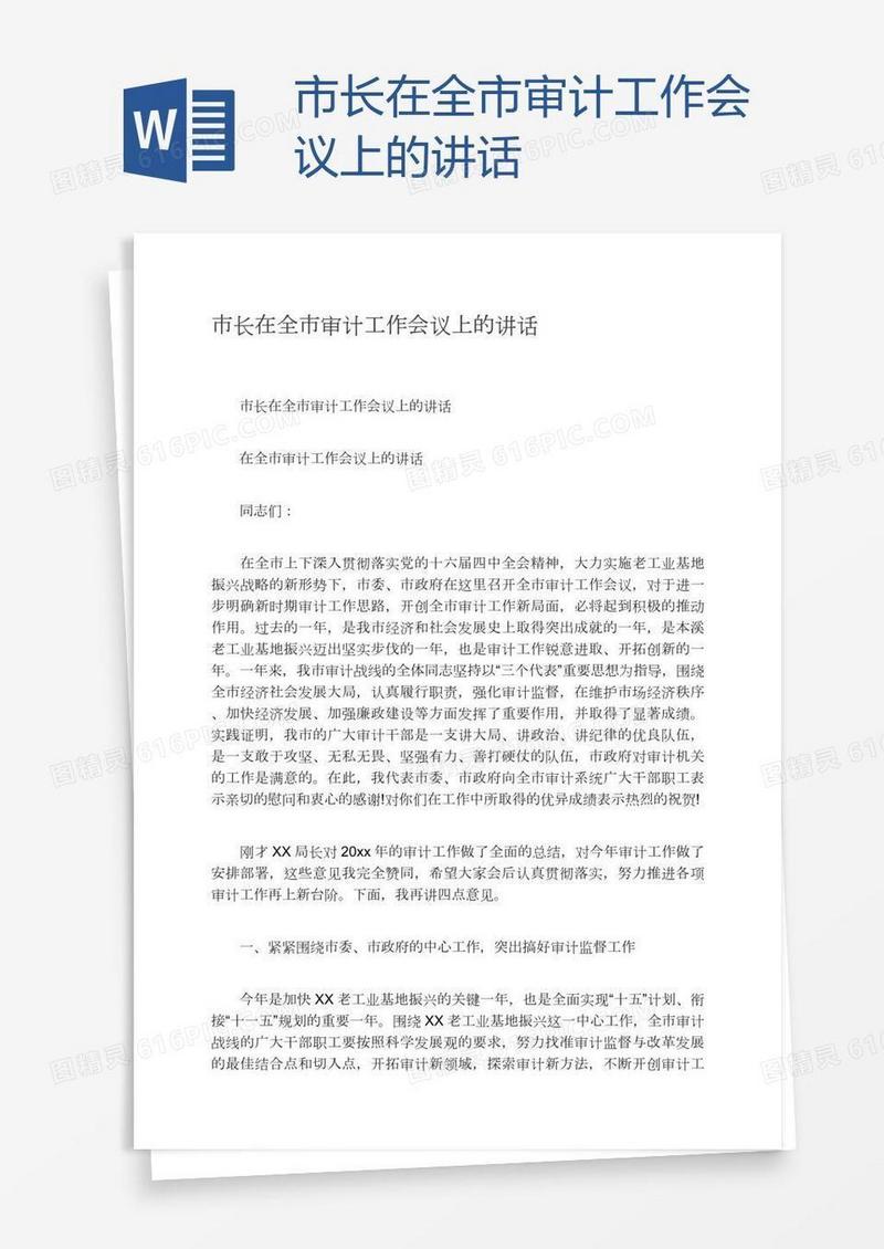 市长在全市审计工作会议上的讲话