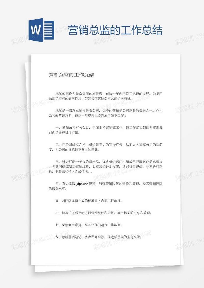 营销总监的工作总结