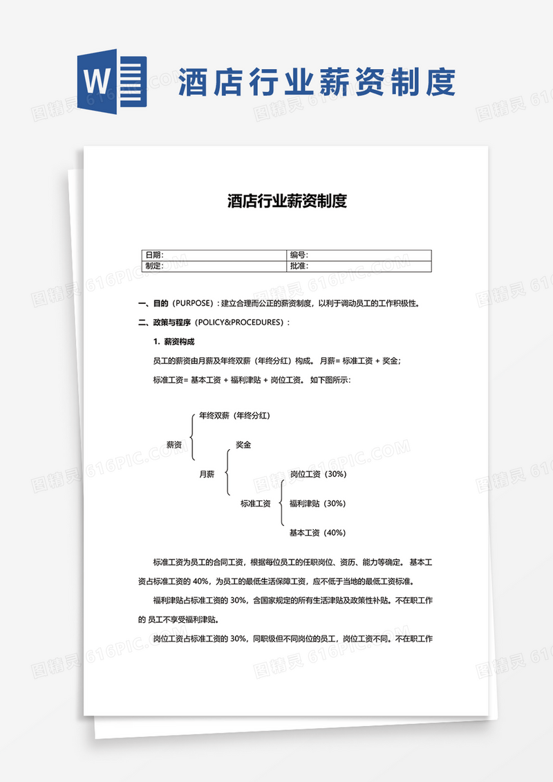 酒店行业薪资制度word模板