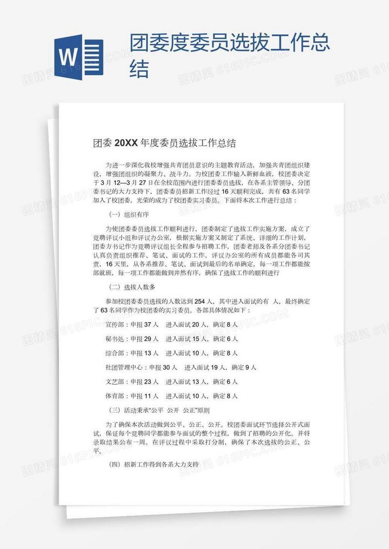 团委度委员选拔工作总结