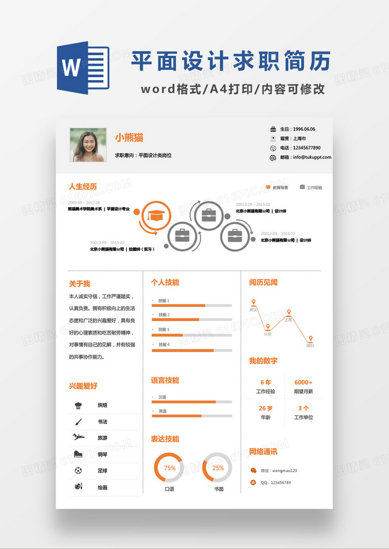 极简风平面设计师求职简历WORD模板