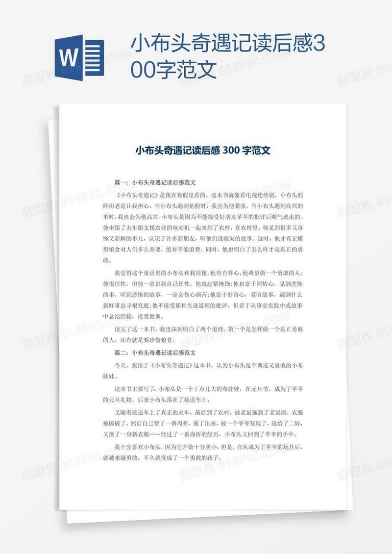 小布头奇遇记读后感300字范文