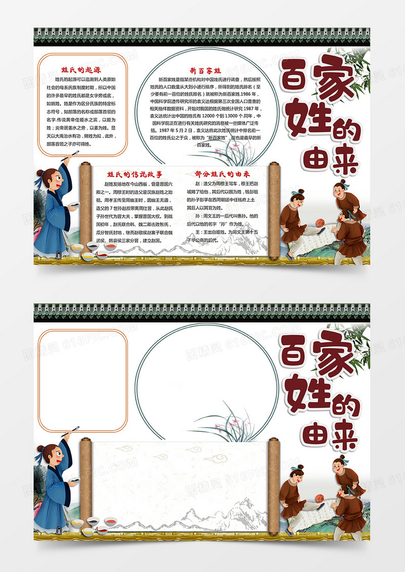  新百家姓复古小报手抄报word模板