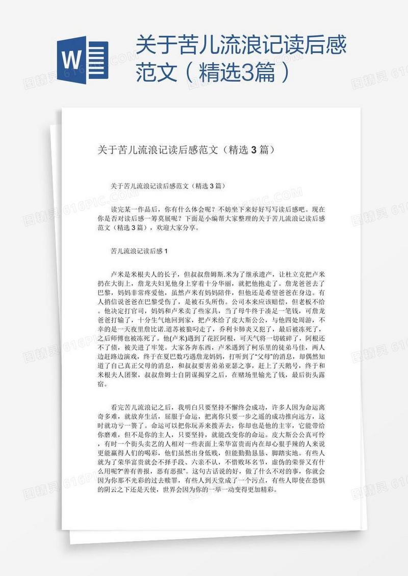 关于苦儿流浪记读后感范文（精选3篇）