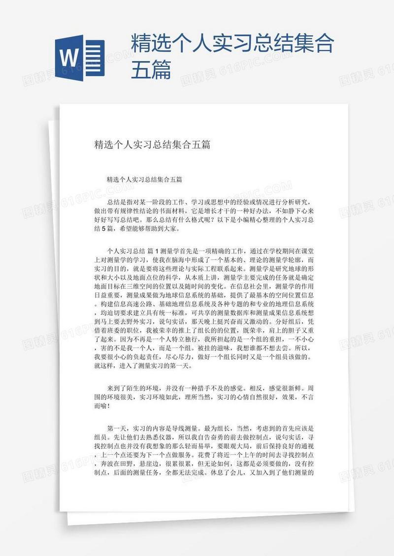 精选个人实习总结集合五篇