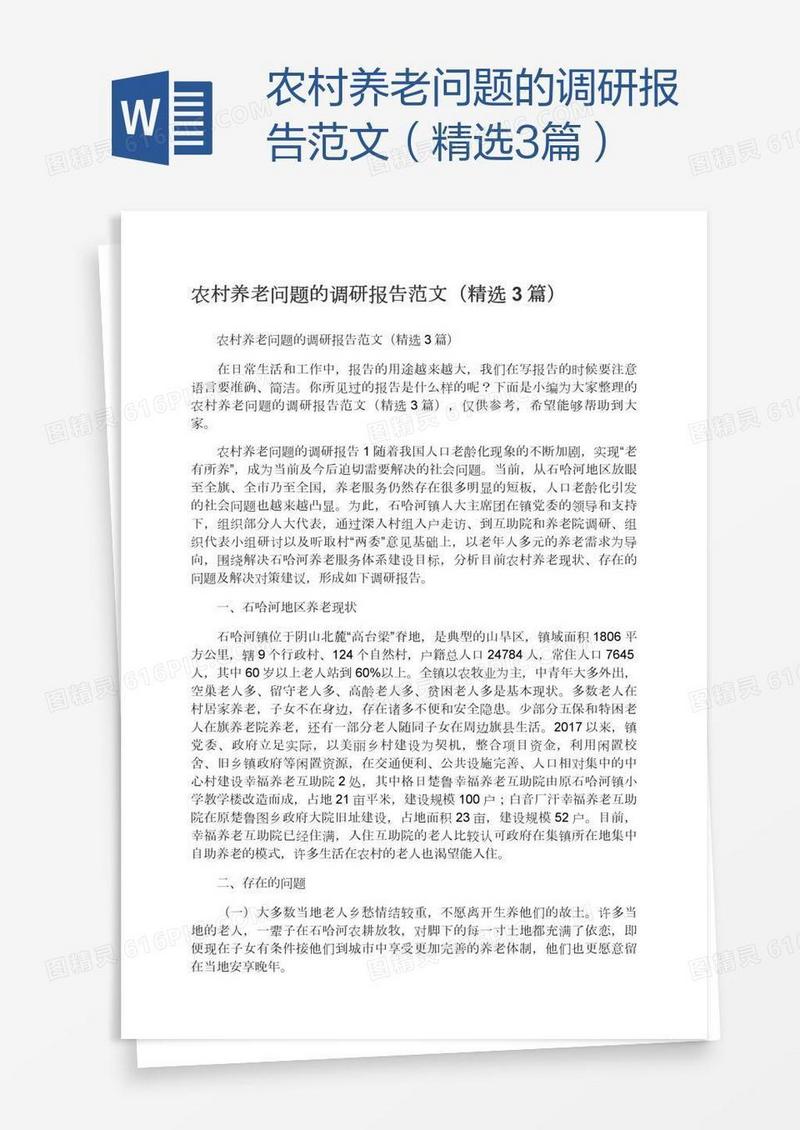 农村养老问题的调研报告范文（精选3篇）