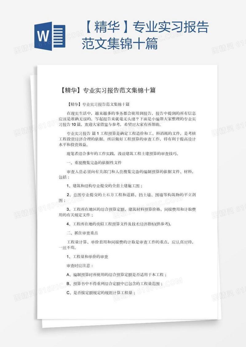 【精华】专业实习报告范文集锦十篇