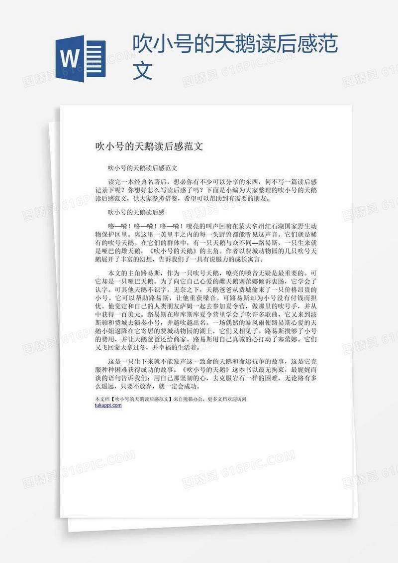 吹小号的天鹅读后感范文