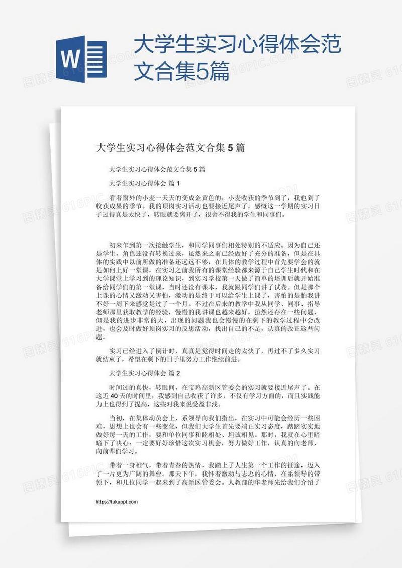 大学生实习心得体会范文合集5篇
