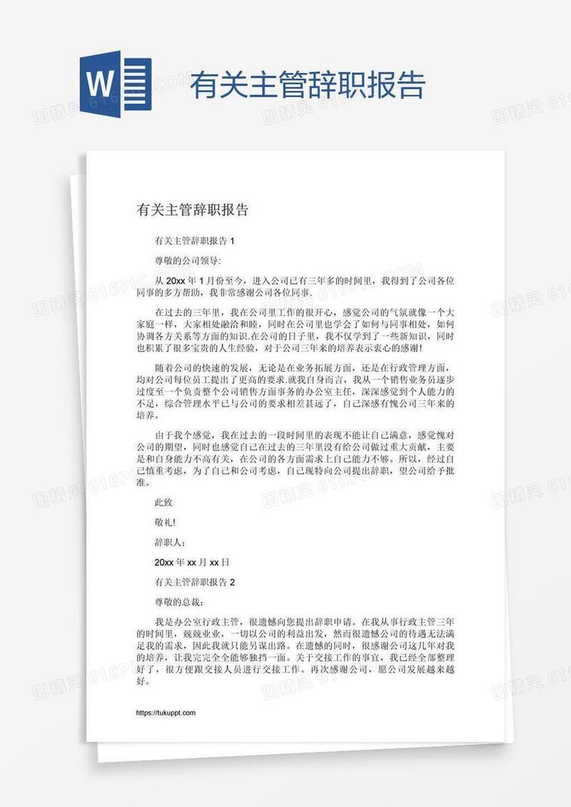 有关主管辞职报告