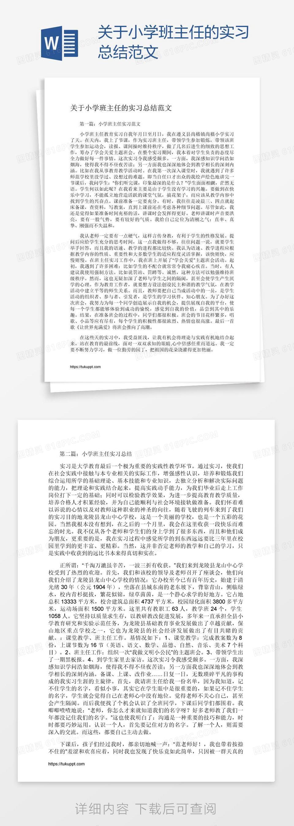 关于小学班主任的实习总结范文