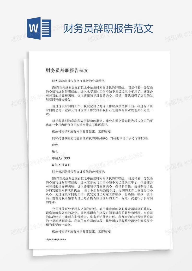 财务员辞职报告范文