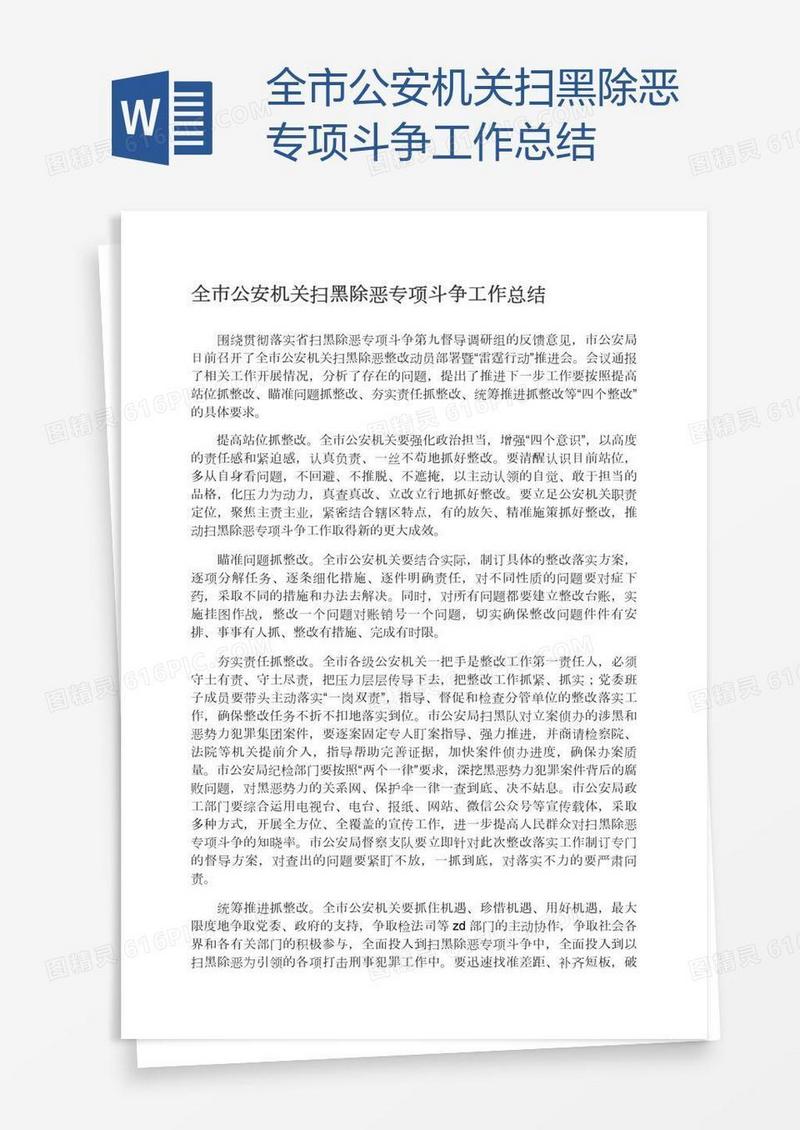 全市公安机关扫黑除恶专项斗争工作总结