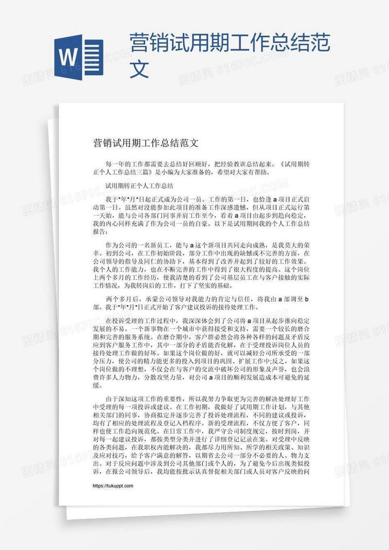 营销试用期工作总结范文