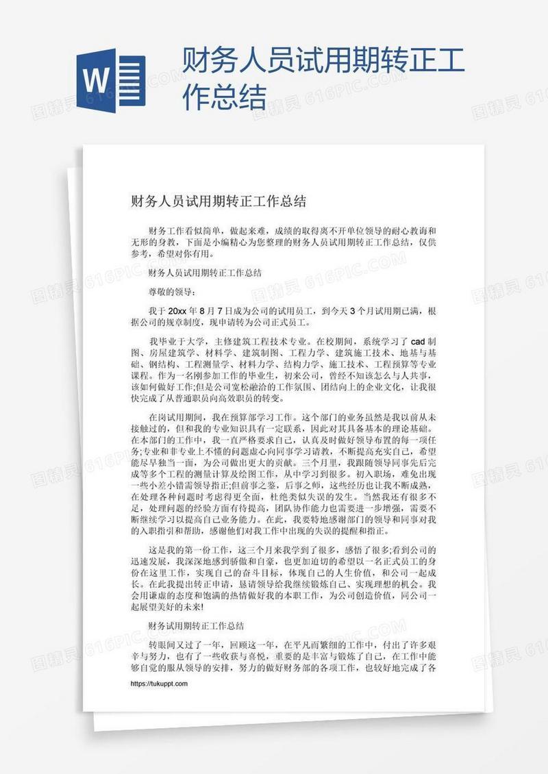 财务人员试用期转正工作总结