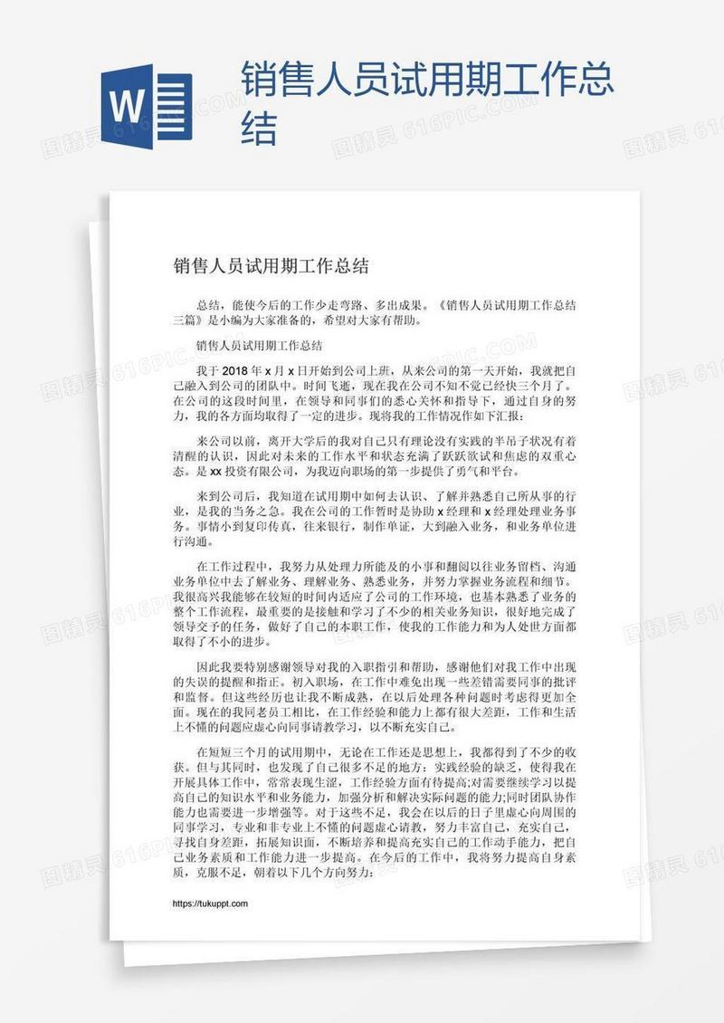销售人员试用期工作总结
