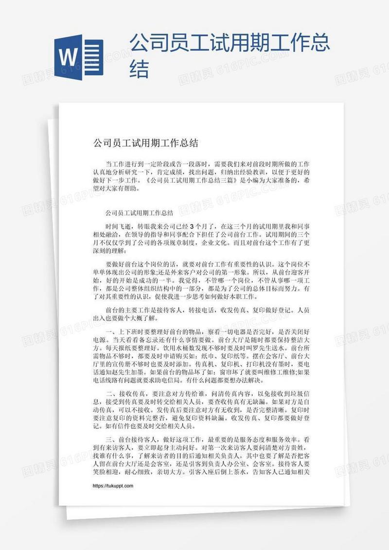 公司员工试用期工作总结